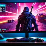 Gaming Monitor Setup for Valorant**

A close-up shot of a high-refresh-rate gaming monitor (144Hz or higher) displaying the game Valorant. The monitor is 24-27 inches in size, with a slim bezel. The panel type is IPS, showcasing vibrant colors and clarity. The scene is set in a dimly lit room with RGB lighting accents. Focus on the screen and the smooth, clear visuals of the game. The monitor is on a desk with a gaming mouse and keyboard visible in the foreground.

**