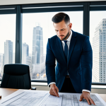 **

A skilled architect, fully clothed in professional attire, reviewing blueprints in a brightly lit, modern architectural office. Large windows reveal a cityscape in the background.  Perfect anatomy, correct proportions, well-formed hands, proper finger count, natural body proportions, safe for work, appropriate content, fully clothed, professional, modest.

**