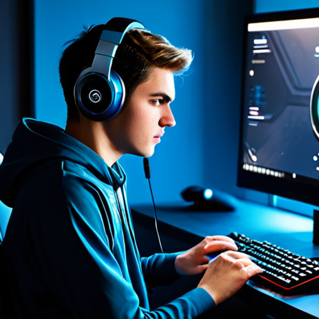 Focused Gamer**

"A young professional gamer, fully clothed in modest athletic wear, sits calmly at a gaming station with a focused expression. The setup includes a high-end PC, ergonomic chair, and noise-canceling headphones. Soft, diffused lighting creates a peaceful atmosphere. In the background, subtle visualizations of breathing exercises or mindfulness techniques are visible. Safe for work, appropriate content, perfect anatomy, natural pose, well-formed hands, proper finger count, high-quality digital art, professional gaming environment, calm atmosphere, modest clothing."

**