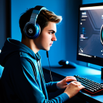 Focused Gamer**

"A young professional gamer, fully clothed in modest athletic wear, sits calmly at a gaming station with a focused expression. The setup includes a high-end PC, ergonomic chair, and noise-canceling headphones. Soft, diffused lighting creates a peaceful atmosphere. In the background, subtle visualizations of breathing exercises or mindfulness techniques are visible. Safe for work, appropriate content, perfect anatomy, natural pose, well-formed hands, proper finger count, high-quality digital art, professional gaming environment, calm atmosphere, modest clothing."

**