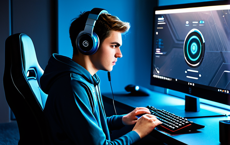 Focused Gamer**
"A young professional gamer, fully clothed in modest athletic wear, sits calmly at a gaming station with a focused expression. The setup includes a high-end PC, ergonomic chair, and noise-canceling headphones. Soft, diffused lighting creates a peaceful atmosphere. In the background, subtle visualizations of breathing exercises or mindfulness techniques are visible. Safe for work, appropriate content, perfect anatomy, natural pose, well-formed hands, proper finger count, high-quality digital art, professional gaming environment, calm atmosphere, modest clothing."
**