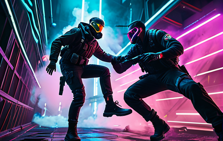 Vertical Combat Scene**
"A Valorant team fight mid-air, Jett dashing between platforms, Omen shrouded in smoke, neon lighting, dramatic perspective, cyberpunk aesthetic, high-action, digital art, safe for work, appropriate content, fully clothed, professional."
**