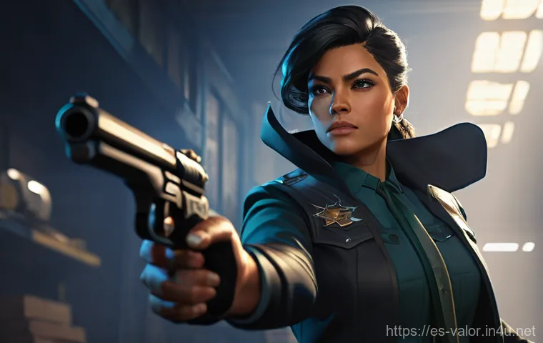 발로란트 인게임 아이템 가이드 - **Valorant Full Buy Team Engagement**: A cinematic, action-packed scene depicting three Valorant age...