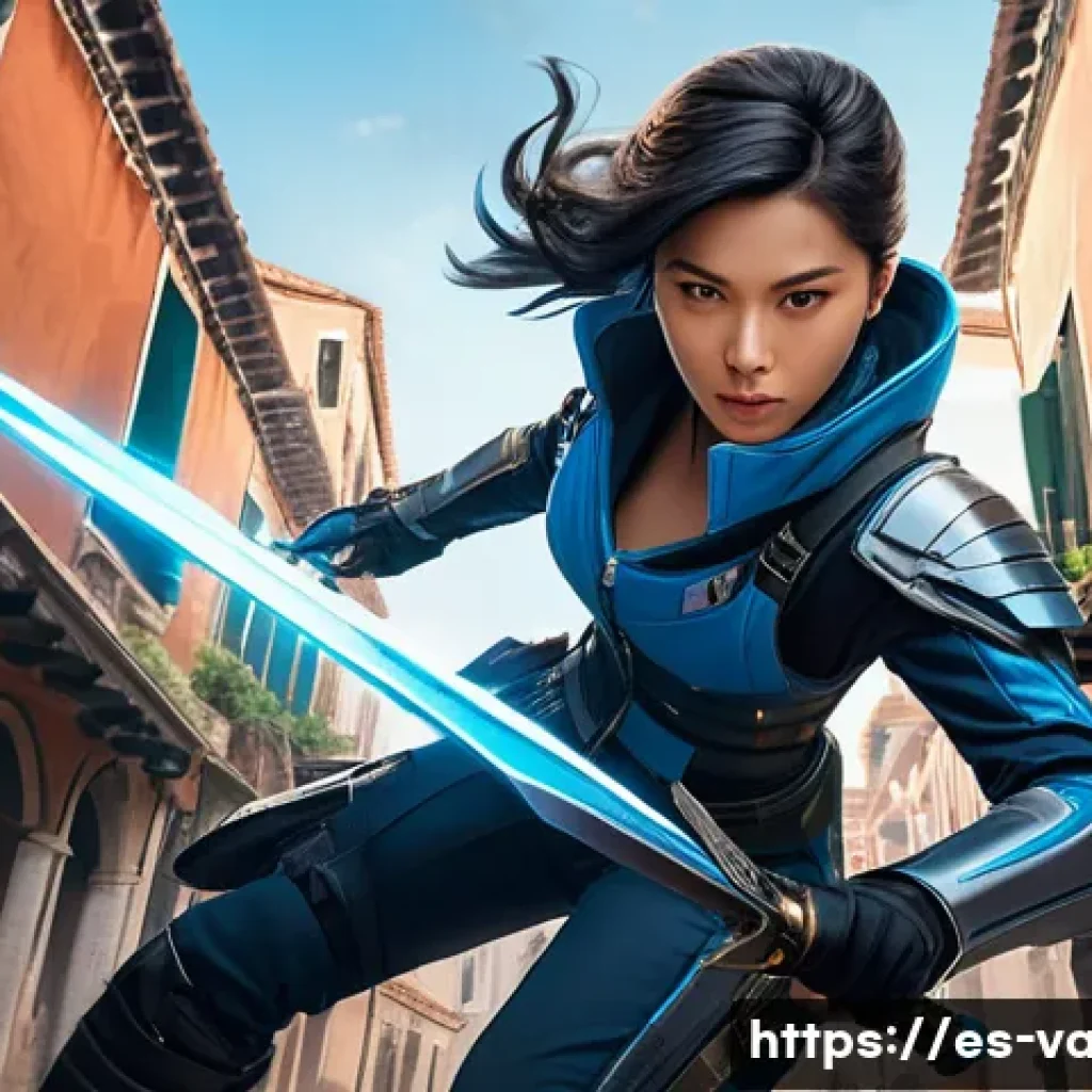 발로란트 신규 유저 웰컴 팩 - **Valorant Agent in Action: Jett's Blade Storm on Ascent**
    A dynamic, action-packed image of Jet...