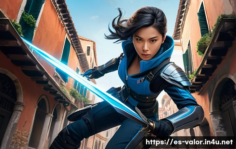 발로란트 신규 유저 웰컴 팩 - **Valorant Agent in Action: Jett's Blade Storm on Ascent**
    A dynamic, action-packed image of Jet...