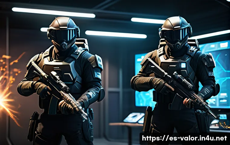 발로란트 친구와 함께하기 좋은 에이전트 - A dynamic esports team scene featuring five diverse agents from a tactical shooter game, each equipp...