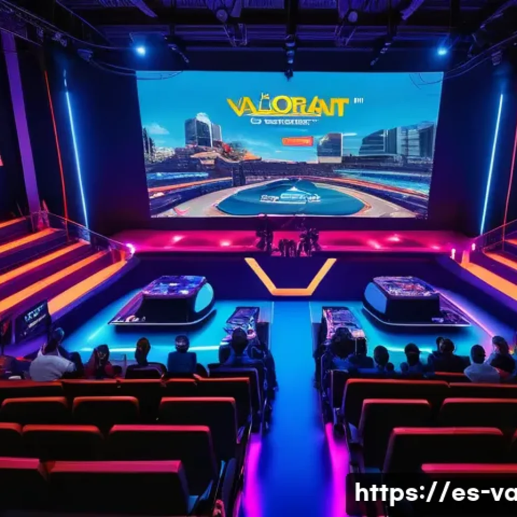 발로란트 유저 기반 콘텐츠 - A vibrant gaming community scene set in a modern esports arena in Spain, featuring diverse Spanish p...