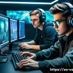 발로란트 팀 결성 방법 - A dynamic Valorant esports team in a high-tech gaming room, diverse young adults focused on their ro...