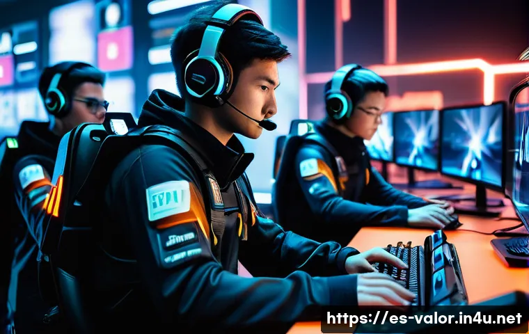 발로란트 랭크 시스템 이해 - A dynamic, high-energy esports scene featuring a diverse team of skilled Valorant players mid-match ...