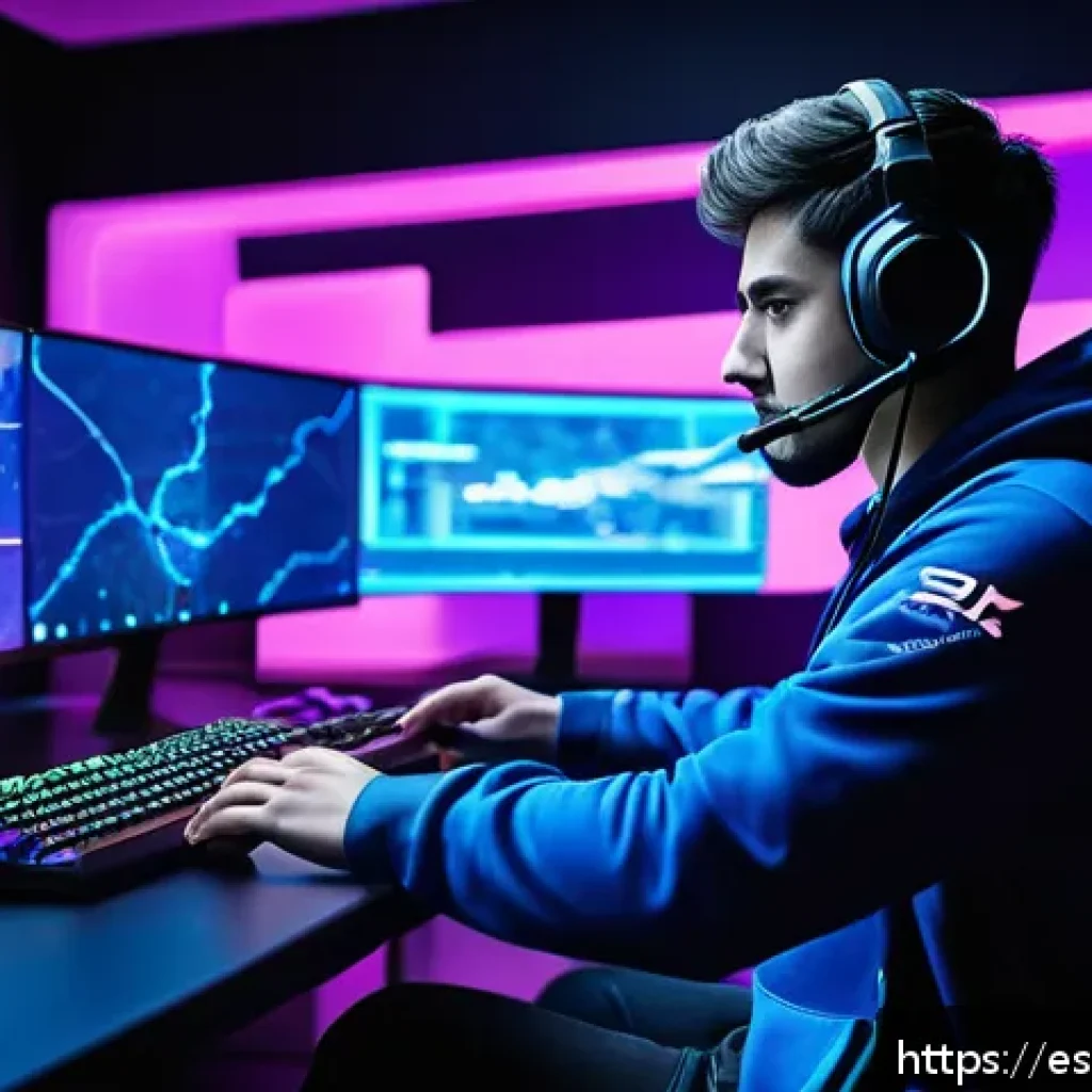 발로란트 경기 리플레이 분석 - A dynamic esports gaming scene featuring a skilled Valorant player analyzing a digital map on a futu...
