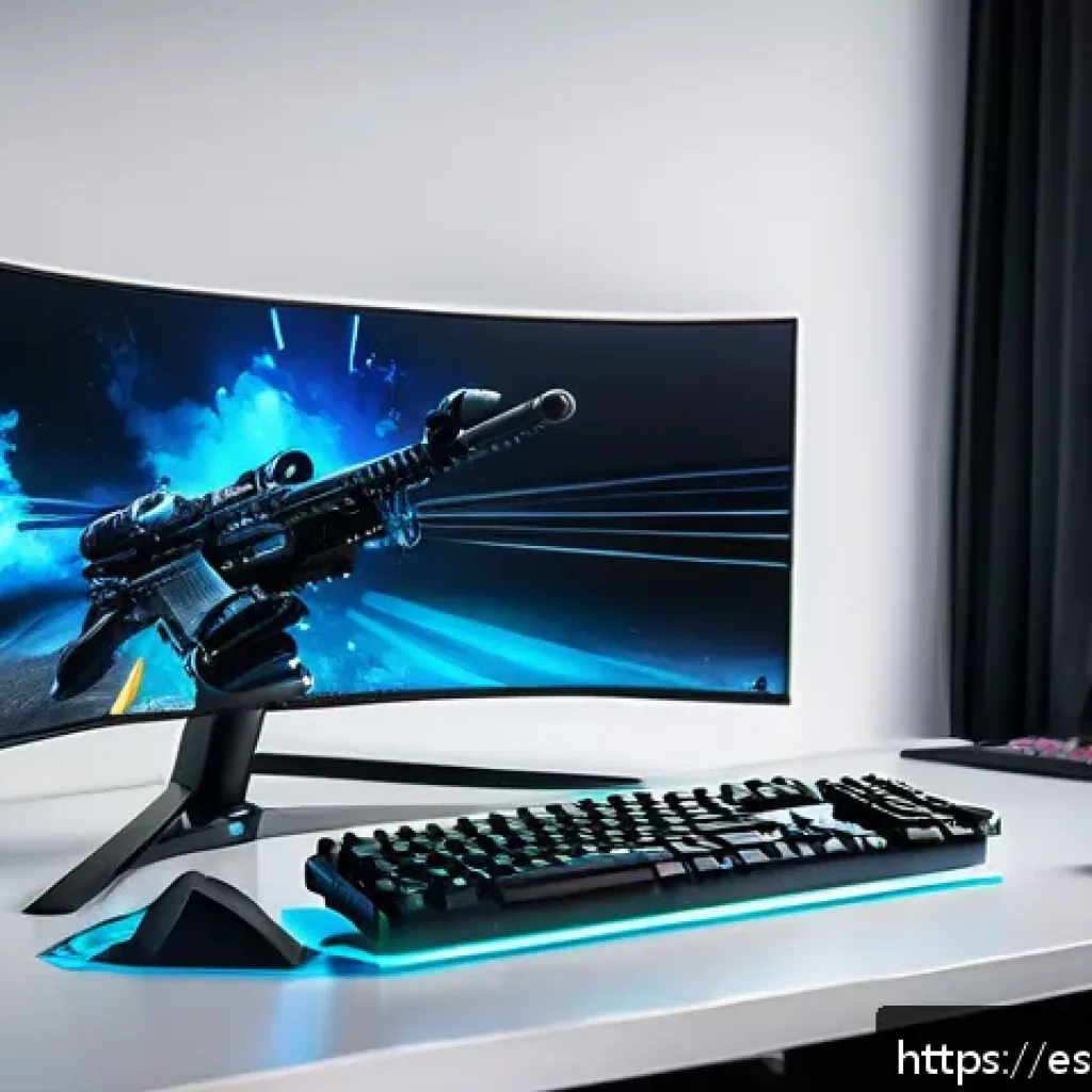 발로란트 레벨업 빠른 방법 - A high-tech gaming setup in a modern room designed for competitive FPS gaming, featuring a sleek 240...
