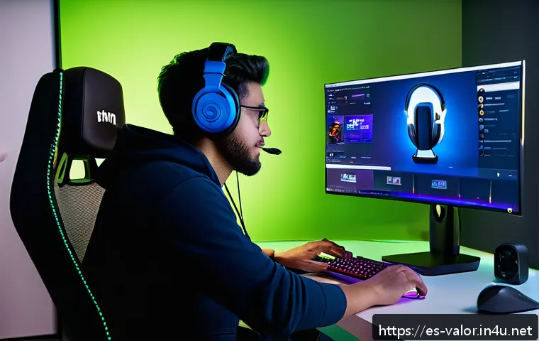 발로란트 실시간 스트리밍 가이드 - A modern gaming streamer setup focused on Valorant gameplay, featuring a sleek PC with RGB lighting,...