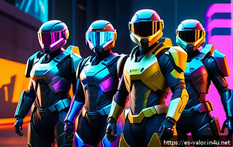 발로란트 공식 배틀 패스 혜택 - A vibrant digital scene showcasing a diverse group of futuristic Valorant agents standing confidentl...