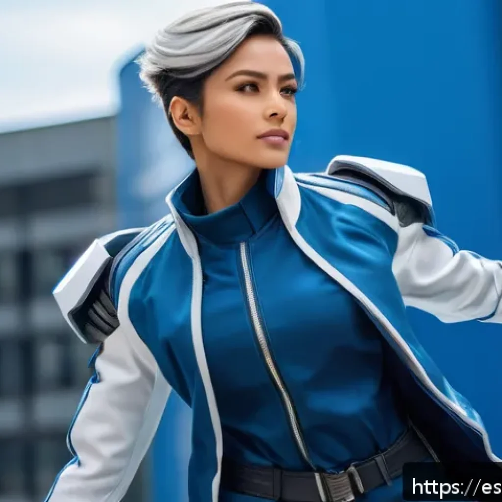 발로란트 인기 코스프레 캐릭터 - A dynamic and stylish female agent cosplay inspired by Jett from Valorant, featuring modern futurist...