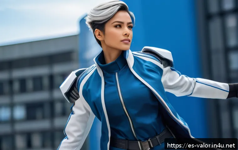 발로란트 인기 코스프레 캐릭터 - A dynamic and stylish female agent cosplay inspired by Jett from Valorant, featuring modern futurist...