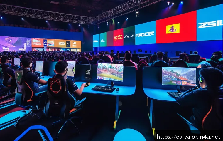 발로란트 유저 경험 콘텐츠 제작 - A vibrant esports tournament scene set in a modern Mexican gaming arena filled with enthusiastic div...