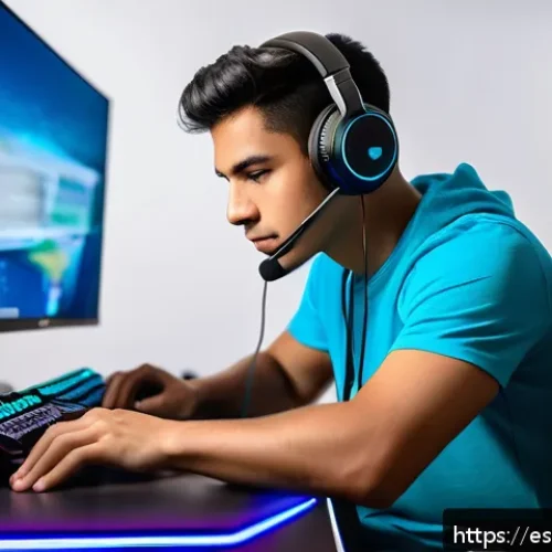발로란트 최고 효율의 전략 - A focused young Hispanic male gamer sitting at a modern ergonomic gaming desk setup in a bright, wel...