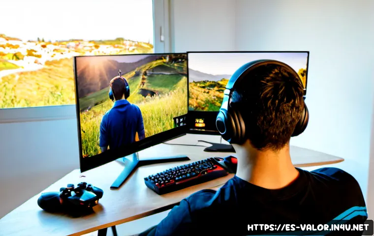 발로란트 팬 영상 제작 가이드 - Photorealistic home gaming studio in Spain, young adult video creator wearing casual clothes and hea...